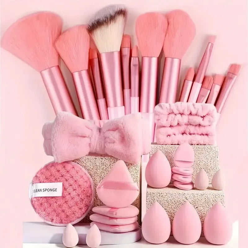 Set Profesional de Maquillaje (20-32 pzs) – Brochas, Esponjas, Diadema y Accesorios