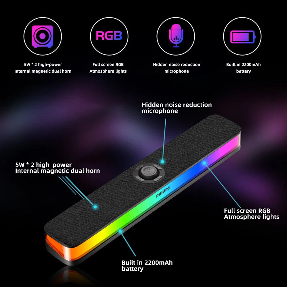 Soundbar Gamer Philips SPA6109 – RGB Full Screen, Bluetooth 5.3