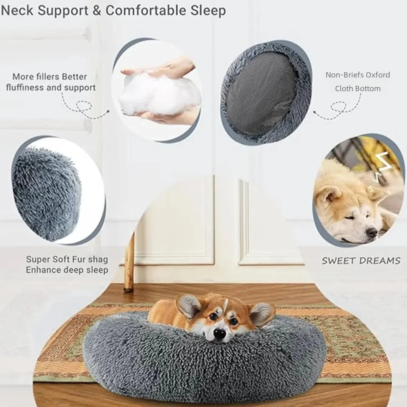 Cama Premium "Nube" para Mascotas – Felpa Ultra Suave, Térmica y Relajante