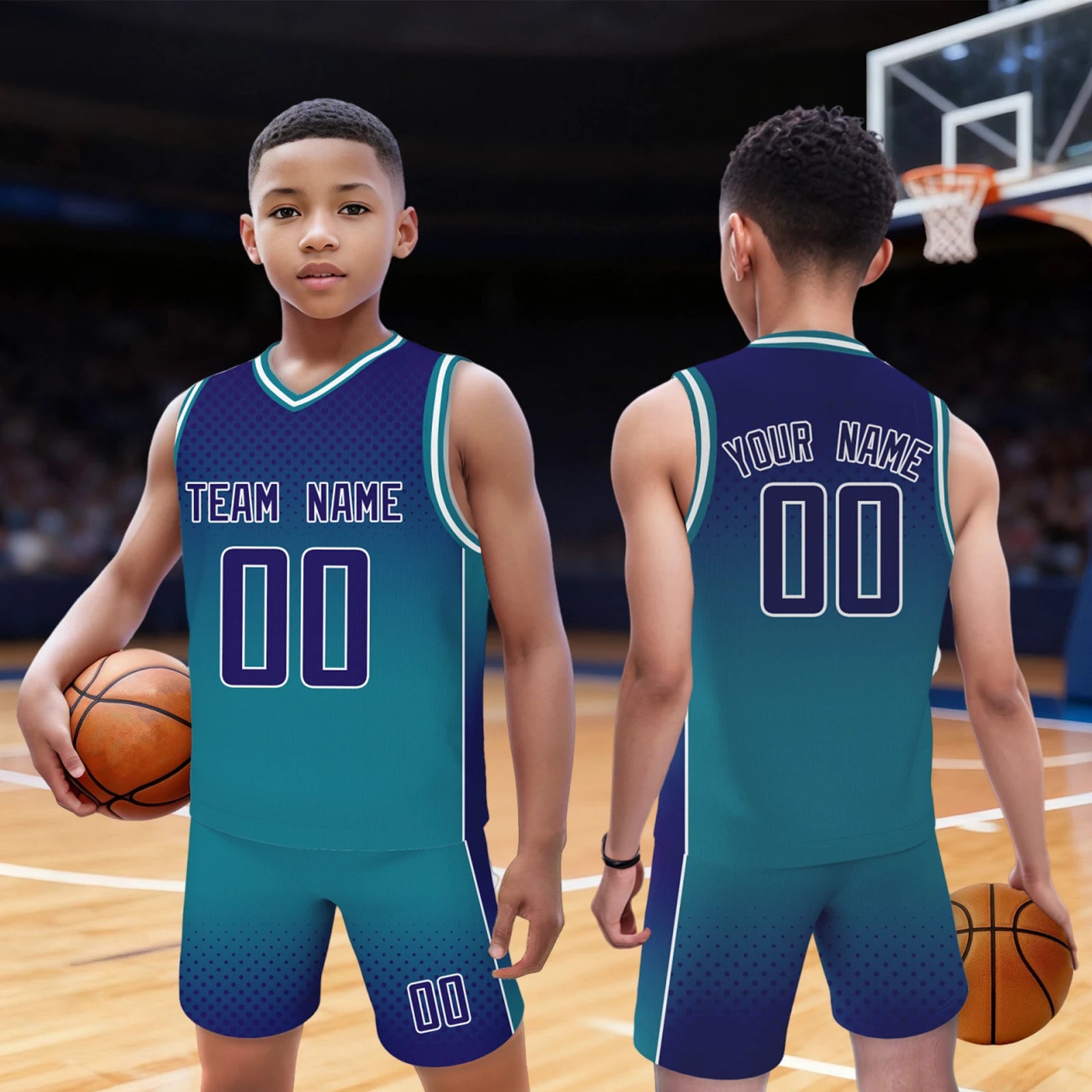 Jersey y Shorts de Básquetbol Personalizados con Degradado Azul