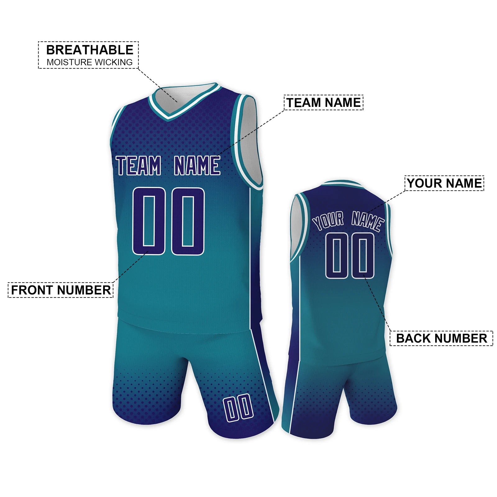 Jersey y Shorts de Básquetbol Personalizados con Degradado Azul