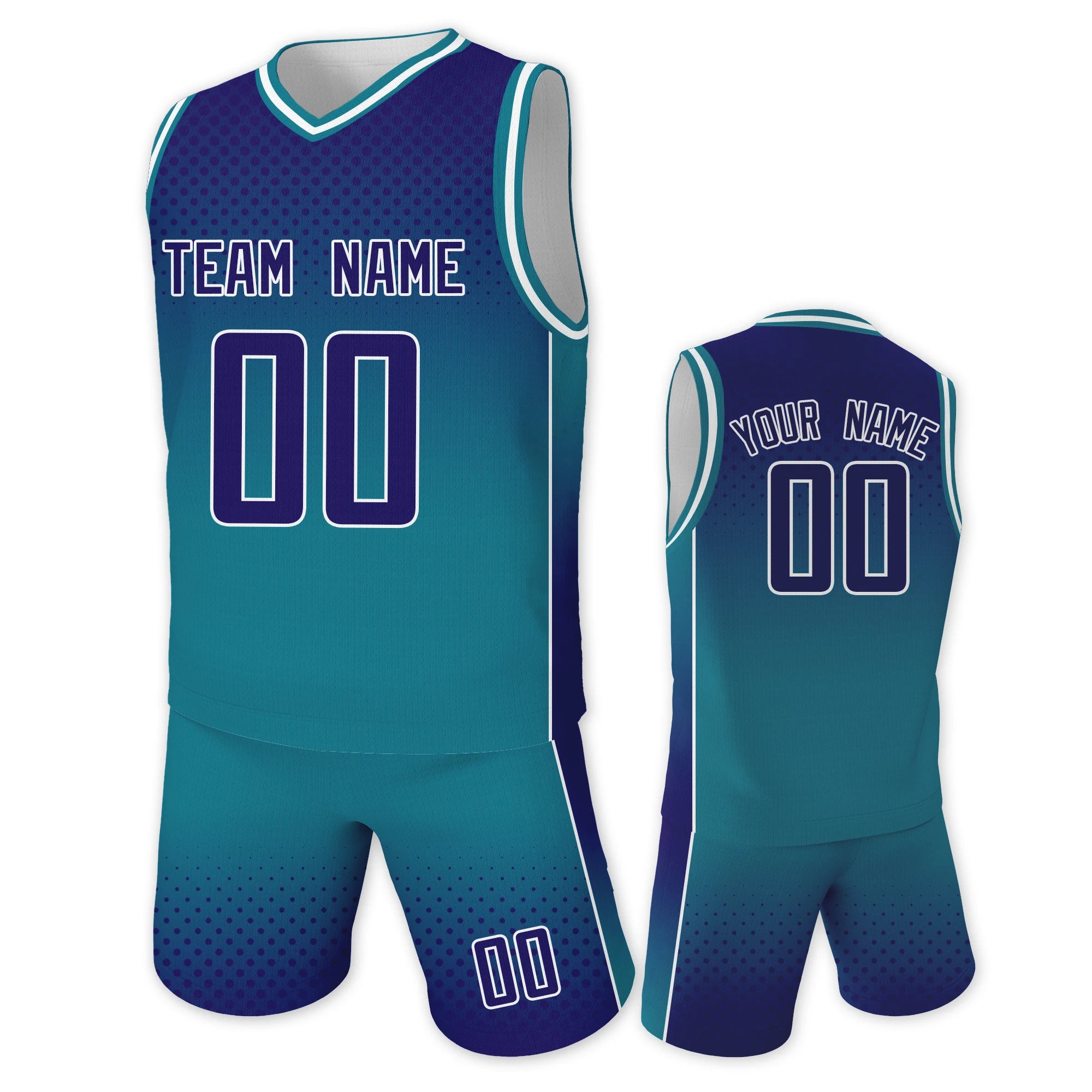 Jersey y Shorts de Básquetbol Personalizados con Degradado Azul